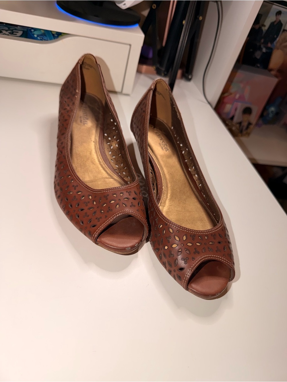 St. John's Bay Brown Peep Toe Laser-Cut Flats